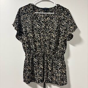 Eclair Black and Cream Blouse Elastic Tie Waist Medium